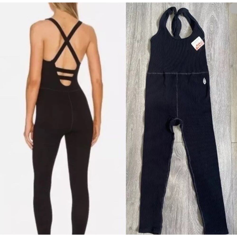 FREE PEOPLE MOVEMENT FREE THROW ONE PIECE | SIZE SMALL BLACK RIBBED, LOGO NWT